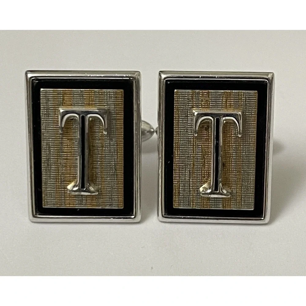 Cufflinks Lot Vintage Swank Silver Tone Initial T Plus Unsigned Geometric 3 Pair